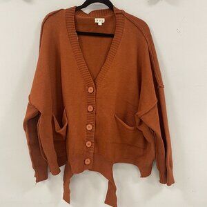 POL Oversized Boho Cardigan Sweater in Burnt Orange/Rust, Size Large